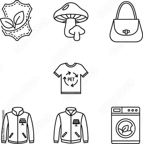 Sustainable Fashion Materials Icons | Eco Style Line Art | Black & White Vector.