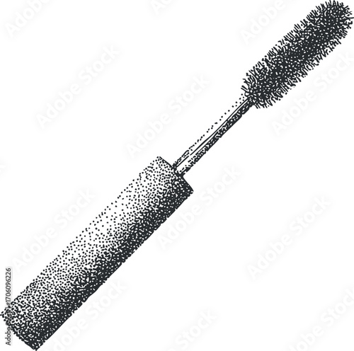 Illustration of a mascara tube and brush used for enhancing eyelashes in beauty routines.
