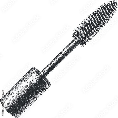 Illustration of a mascara tube with a brush highlighting beauty and makeup application.