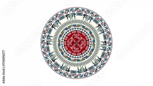Bulgarian embroidery design element rotating in loop over white background