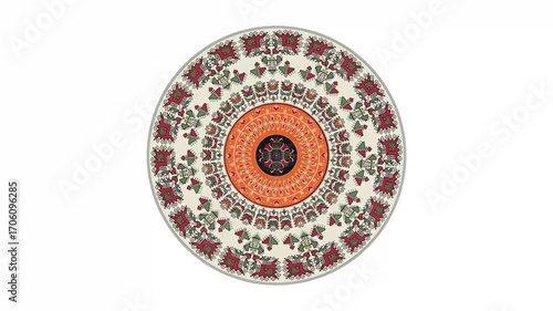 Bulgarian embroidery design element rotating in loop over white background
