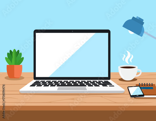 Laptop on Work Desk Vector