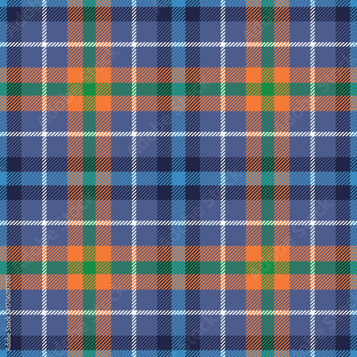 Seamless blue color check pattern. Repeating patern plaid. Checkered design for prints. Repeated tartan fabric. Vector scottish fabriс. Ekose texture. Madras flannel. Checker line. Stripe gingham