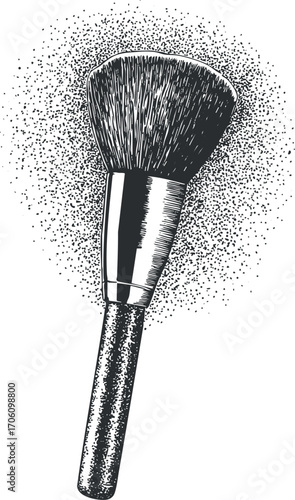 A detailed illustration of a makeup brush with a textured design for beauty applications.