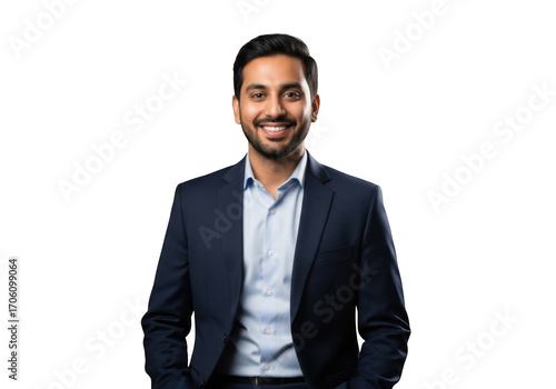 Smiling indian man in suit isolated on transparent background