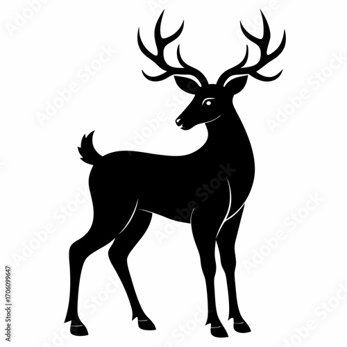 Cute brown cerf animal vector silhouette with big antlers, illustration of a wild nature mammal for Christmas hunting drawing