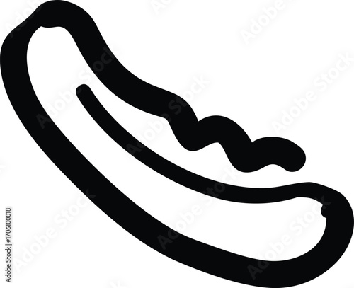 Black Silhouette Icon of a Sausage with a Wavy Line of Condiment hot dog frankfurter