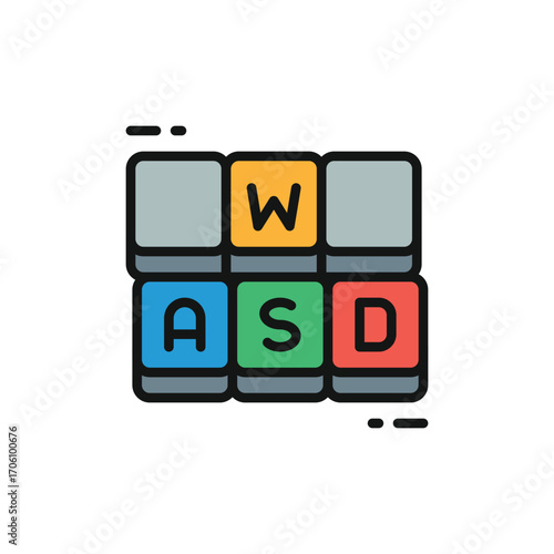 The image shows a simple illustration of WASD keys on a keyboard used for gaming controls The keys are differently colored