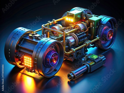 Night Photography E-Axle Cutaway: Electric Vehicle Powertrain Technology