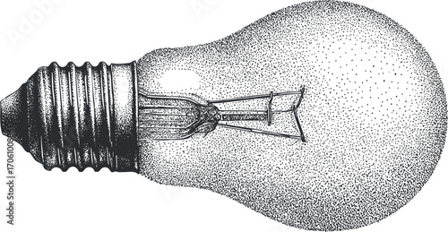 Vintage illustration of a lightbulb showcasing its intricate filament design and unique shape.