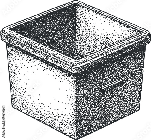 A square plastic storage box ideal for organizing household items and maximizing space.