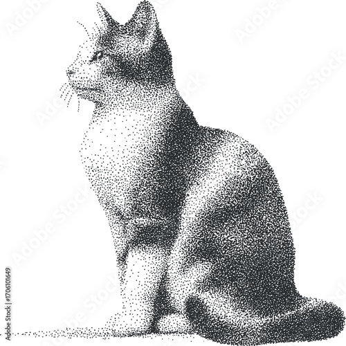 A detailed illustration of a cat in profile, showcasing its graceful pose and features.