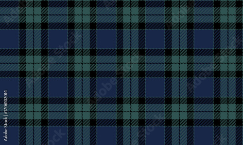 Seamless plaid pattern in blue, green, and black. Modern and classic style. Perfect for designing professional-quality clothing, skirts, pants, dresses, or fashion textiles.
