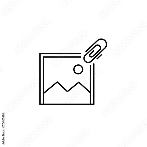 Image file icon with landscape and attachment symbol for digital media on a white background. EPS 10.