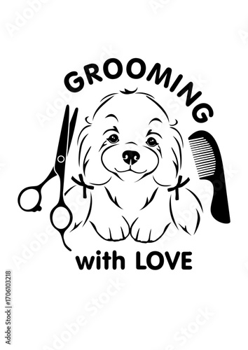 Grooming with love. Cute design for the logo
