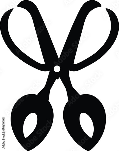Black Silhouette of Open Scissors with Rounded Handles on a White Background cutting tool