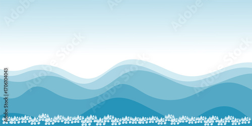 Winter mountain landscape vector illustration with snow and sunrise view