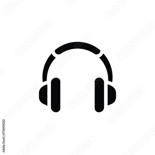 Over-ear headphones silhouette icon for music and audio content on a white background. EPS 10.