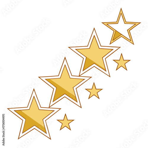 A cluster of golden stars with brown outlines and subtle shadows arranged diagonally on a white background