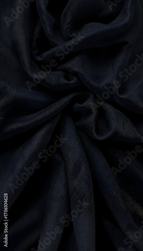 soft black cloth with deep folds and wrinkles.