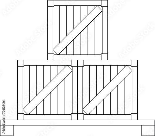 Wooden Crate on Pallet Outline Icon Illustration on Transparent Background