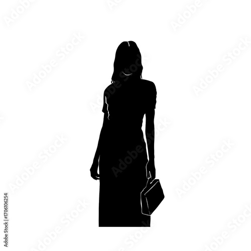 silhouette of woman with handbag without background