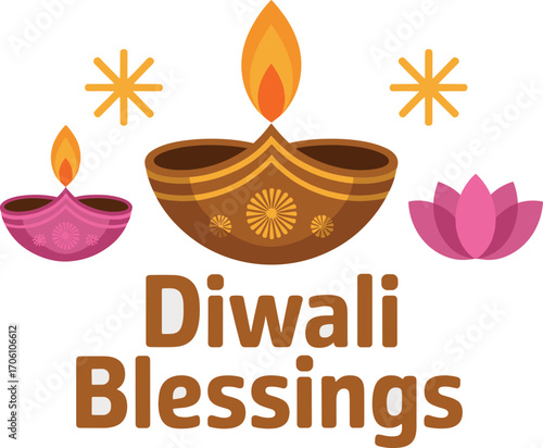 Diwali blessings lanterns and lotus flowers for festival of lights celebration