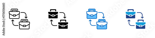 Business Deal Multiple Style Icon Design Vector - Two briefcases exchanging arrows, symbolizing partnership, collaboration, and corporate transaction