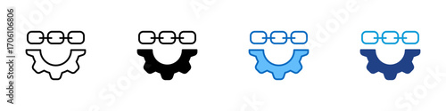 Industrial System Multiple Style Icon Design Vector - Gear wheel connected with chain links, symbolizing machinery, teamwork, mechanical process