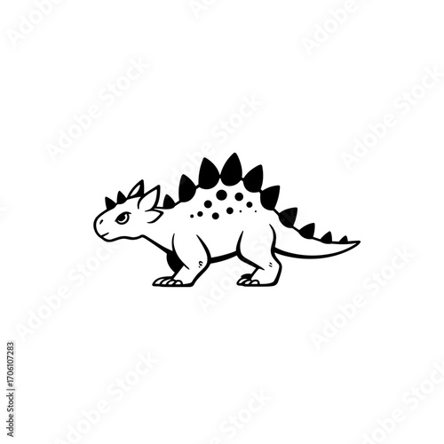 Ankylosaurus. Ankylosaurus simple black and white line art vector logo