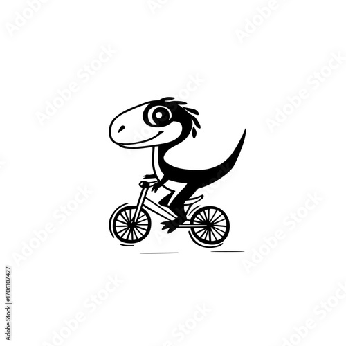 Velociraptor. Velociraptor simple black and white line art vector logo