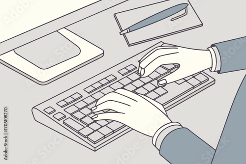 business people working, with office supplies around	