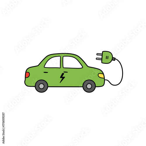 Electric car charging with power plug and lightning symbol on a white background. EPS 10.