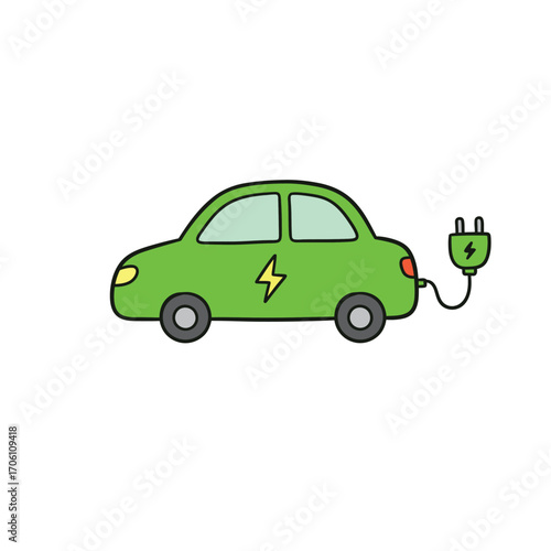 Electric car charging with power plug and lightning symbol on a white background. EPS 10.