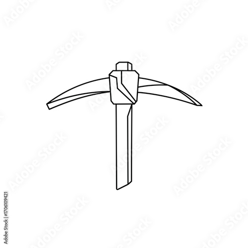 Pickaxe head illustration in minimalist line art style  