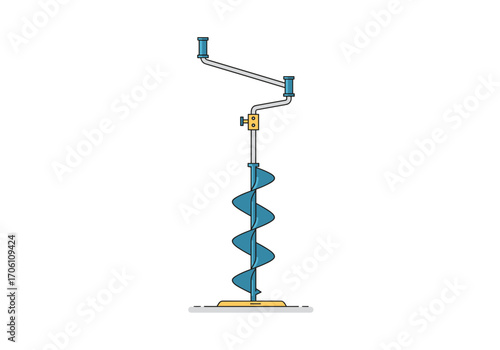 Ice auger with spiral drill and handle for ice fishing  