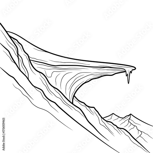 Snow cornice illustration with mountain landscape in line art style  