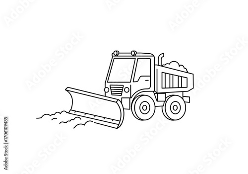 Snow plow truck clearing snow in winter landscape  