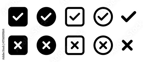True and False, Approve Icon Set with Tick Cross Symbols for Decision Buttons, Minimal UI Vector Design Elements