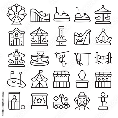 Amusement Park Icons Collection Fun Fair Attractions.