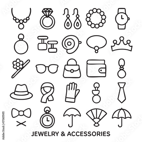 Collection of Jewelry and Fashion Accessories Icons.