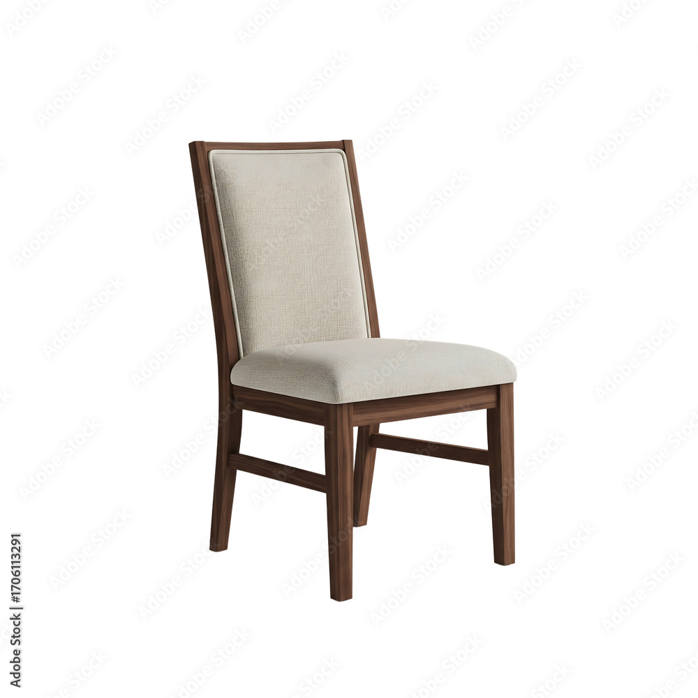 Fototapeta premium Upholstered wooden dining chair with neutral fabric isolated on a transparent background image