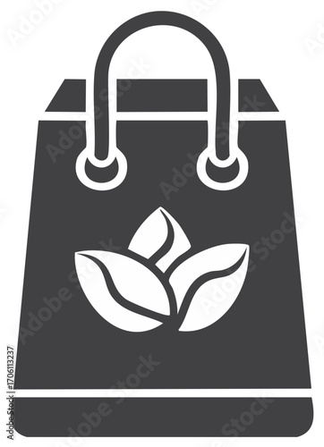 Simple Shopping Bag with Coffee Bean Leaves Design, Vector Illustration
