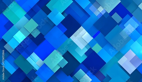 Abstract Geometric Pattern of Overlapping Blue and Teal Squares for Tech Branding or Design Background Use