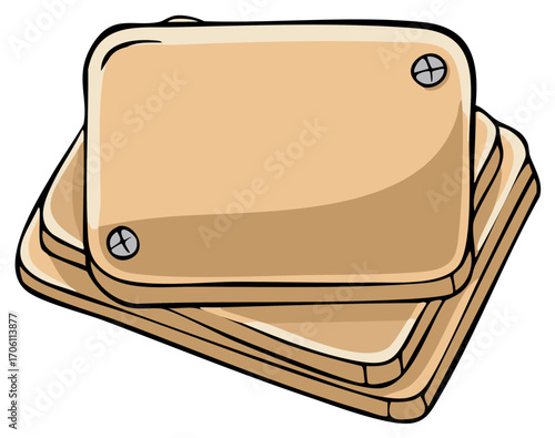 Stacked light brown wooden plaques with screws empty space design element