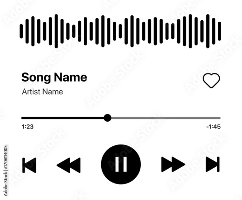 Music Player SVG Icon Set with Playlist Album Art Playback Controls Seek Bar Volume Shuffle Repeat Podcast Search Library Responsive Vector Interface