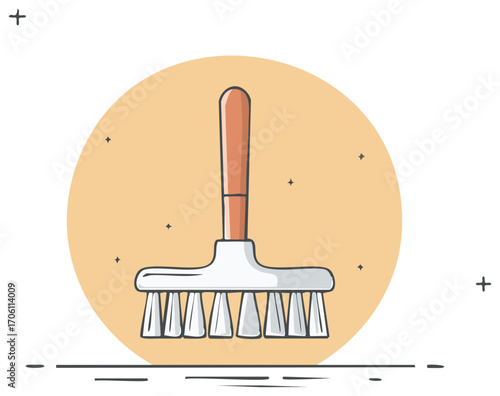 Hand Brush Illustration for Cleaning and Household Chores with Bristles and Long Handle