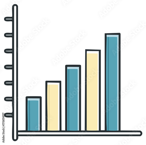 Hand drawn bar graph illustration showing increasing data and business growth progress