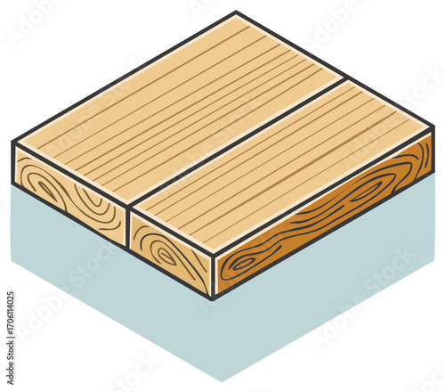 Isometric Wooden Planks Construction, Wooden Board with Texture, Woodworking Materials