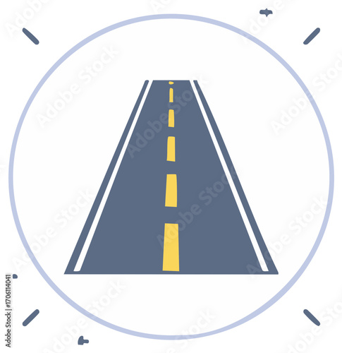 Flat vector icon of a road or highway representing a journey or travel